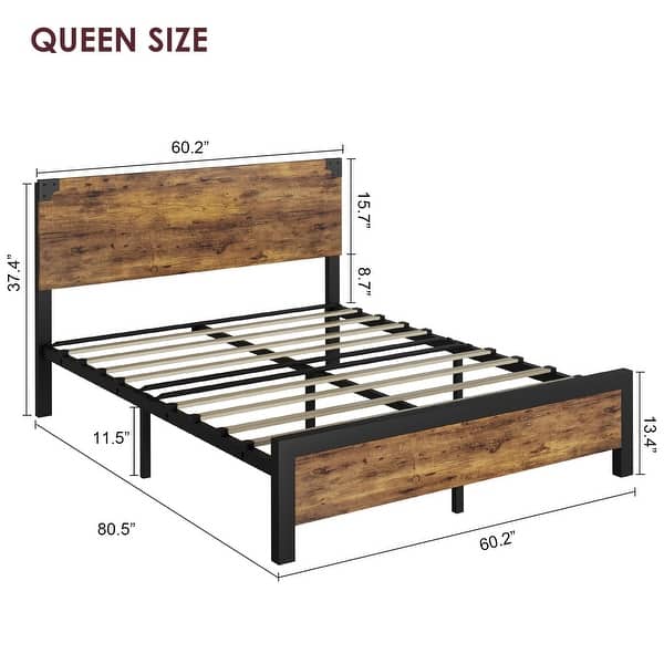 dimension image slide 5 of 6, Full/Queen/King Size Metal Bed Frame with 4 Storage Drawers and Wood Headboard