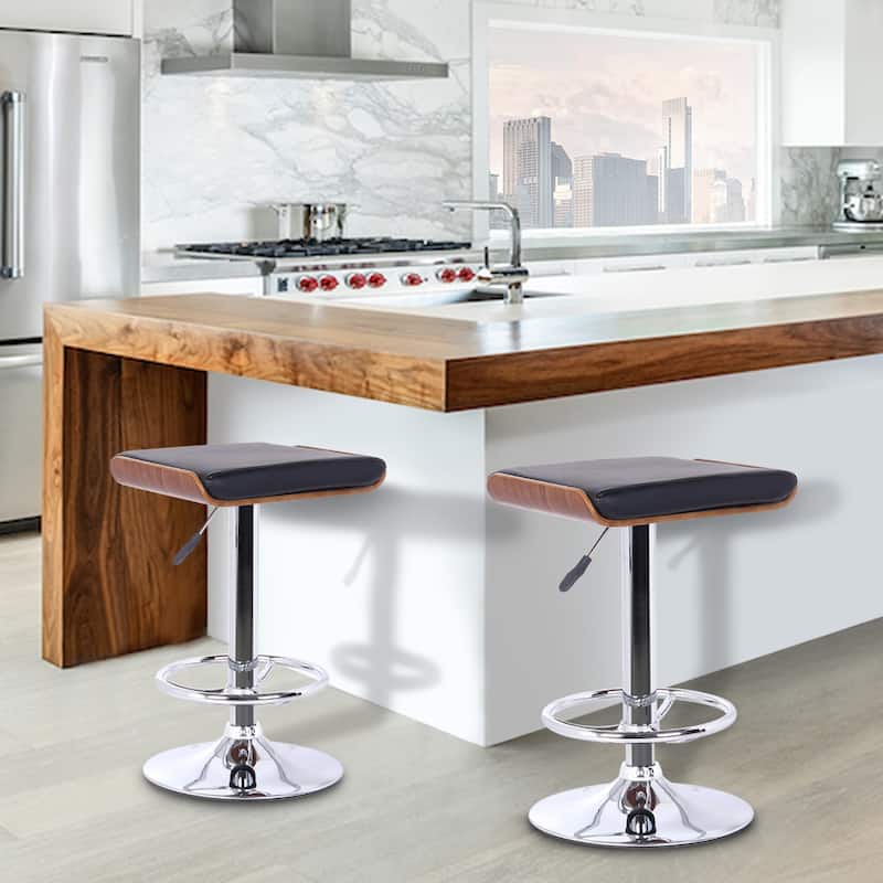 Black Fabric Adjustable Height Swivel Bar Chair with Chrome Iron Frame and Footrest - 18” x 17” x 33” (D x W x H)