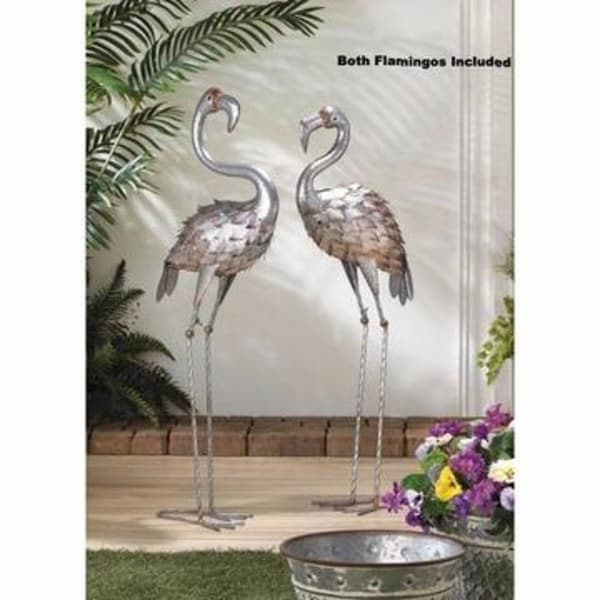 One Proud and One Standing Tall Iron Flamingo Statue