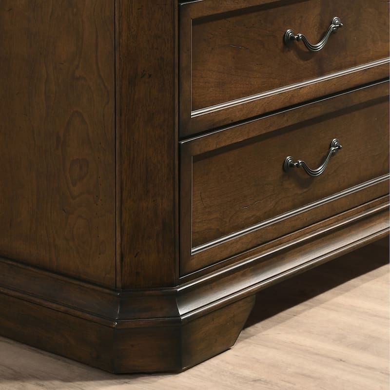 Roundhill Furniture Maderne 3-Piece Wood Bedroom Set, Panel Bed and Two Nightstands, Antique Walnut Finish