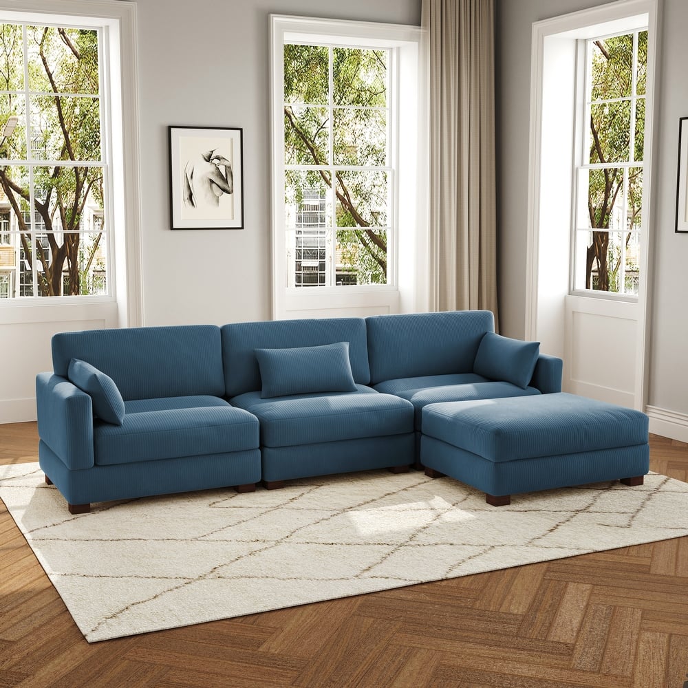 4-Piece L Shaped Couch Modular Sectional Sofa with Ottoman