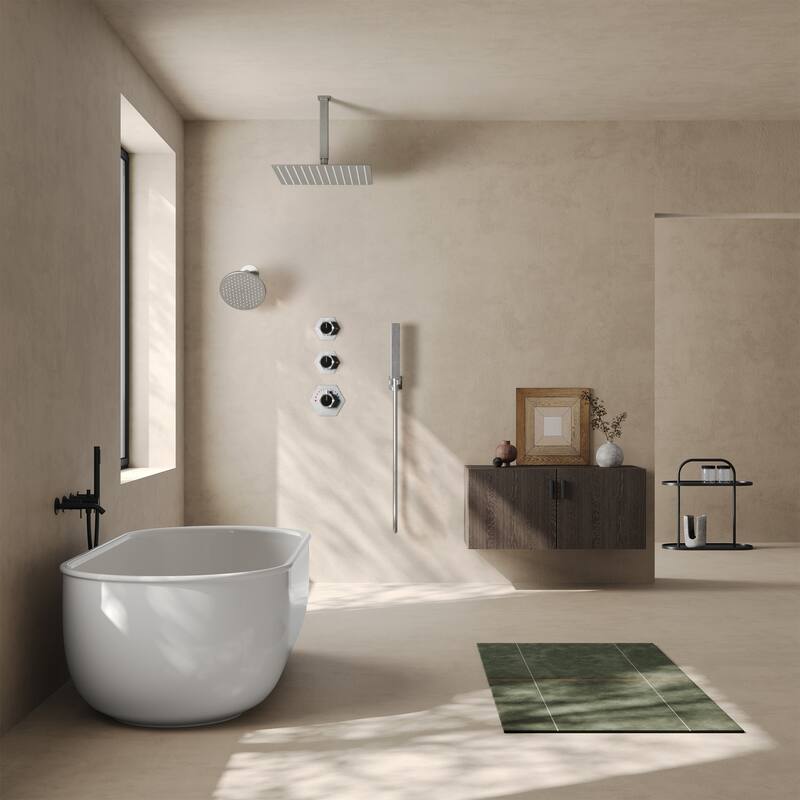 Dual Rainfall Shower System 12" & 6" Heads with Thermostatic Valve and Handheld Spray