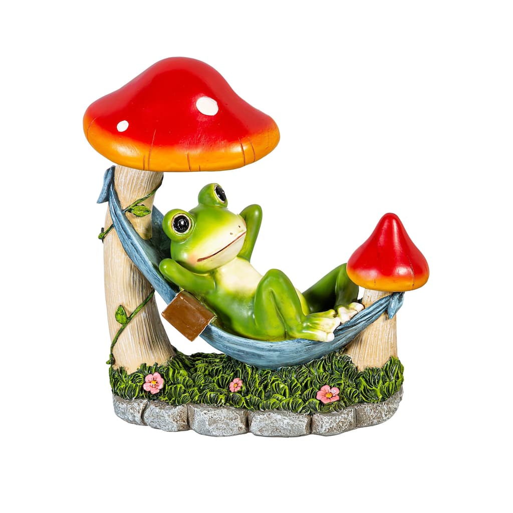 8" Resin Relaxing Frog in Hammock Statue