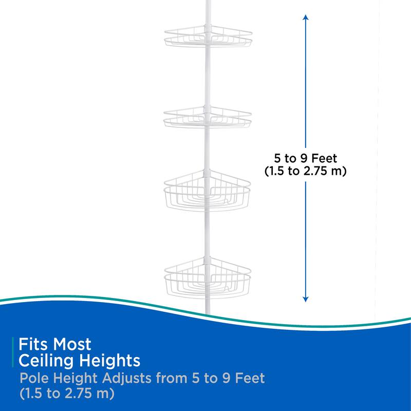 Kenney 4-Tier Spring Tension Adjustable Shower Corner Pole Caddy
