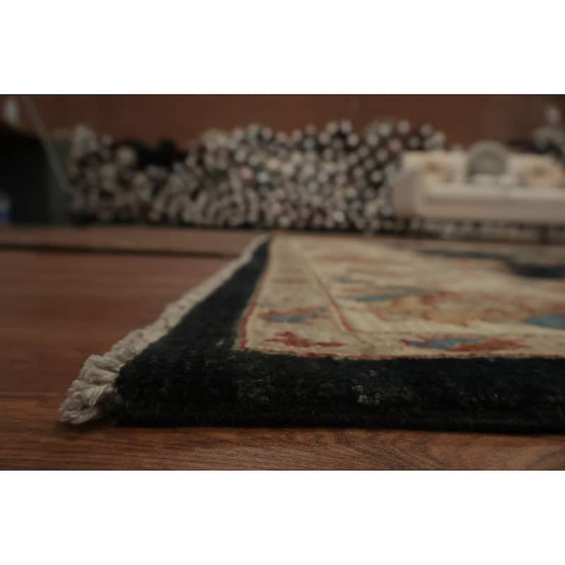 Hand Knotted Oriental 100% Wool Carpet Traditional All-Over Black Peshawar Area Rug - 10' 4'' X 7' 0''