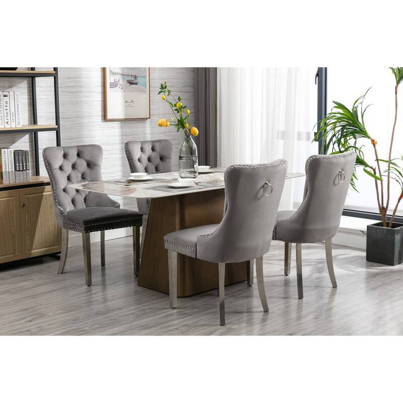 GDF Studio - Modern Velvet Upholstered Wood Dining Chair Set with Chrome Legs & Nailhead Trim (Set of 2)