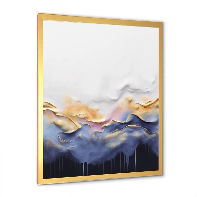 Designart "Abstract Blue And Yellow Marble Waterfall I" Abstract Liquid Ink Blue - Modern Entryway Framed Wall Art