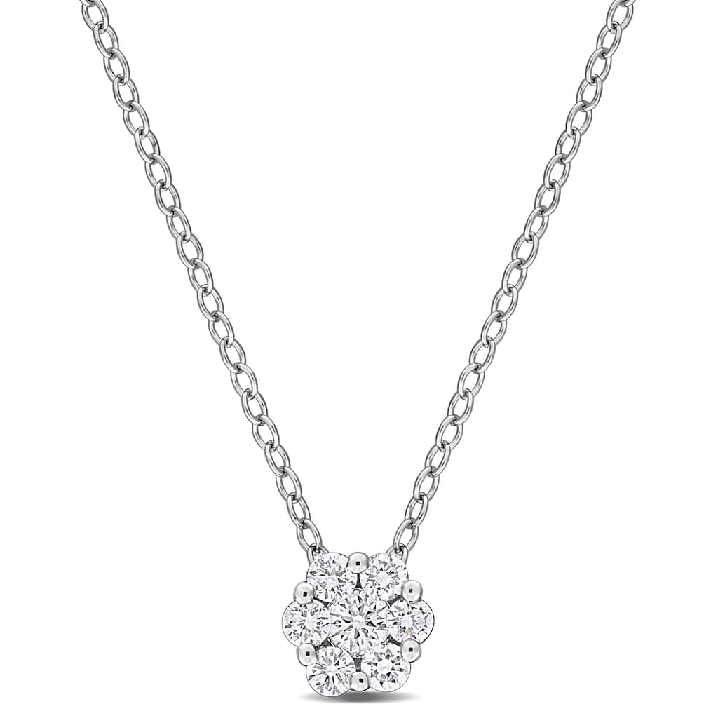 Miadora Lab-Grown Deiamond Floral Cluster Necklace Sterling Silver