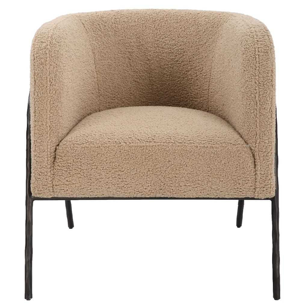 Barrel Back Accent Armchair - 28.5" - Tan Brown and Bronze