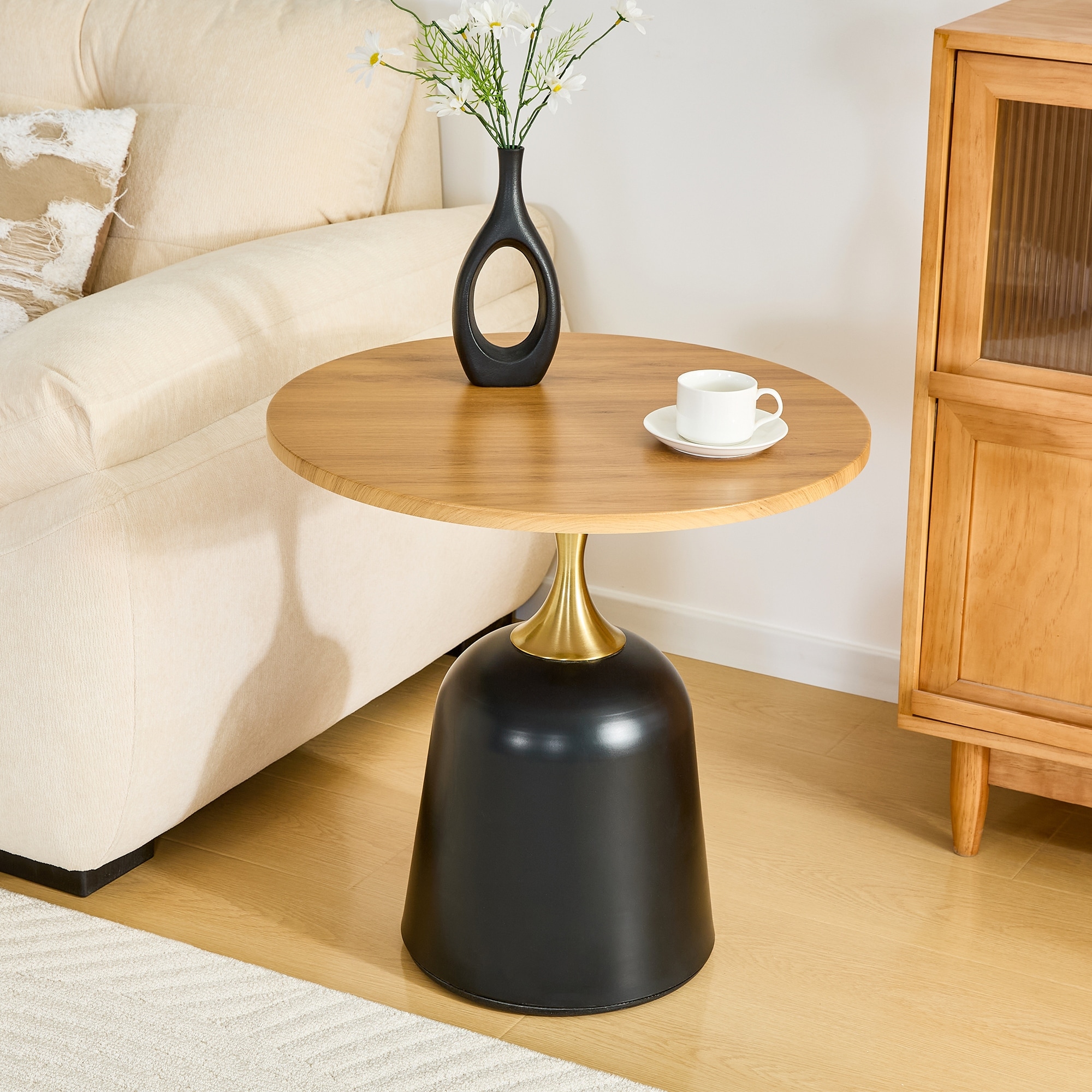 Round Coffee Table, 23.6” Modern Side Table with Weighted Base - 23.6''