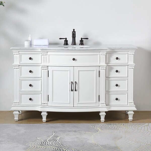 Silkroad Exclusive 60-inch Stone Top Bathroom Single Sink