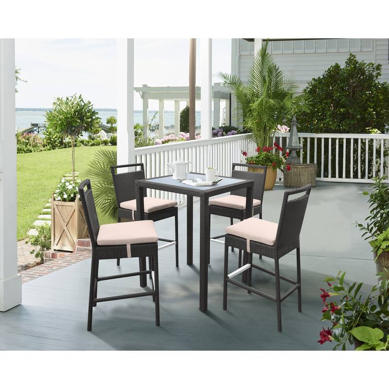 Tropez All Weather Wicker Outdoor Patio Bar Height Barstool with Beige Cushions