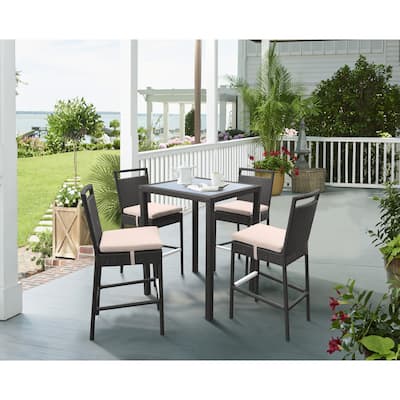 Tropez All Weather Wicker Outdoor Patio Bar Height Barstool with Beige Cushions