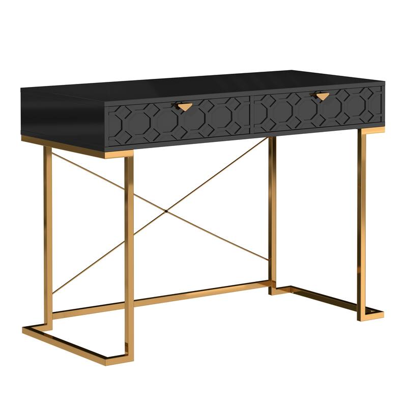 Clihome Glossy Home Office Writing Desk with Storage Drawers
