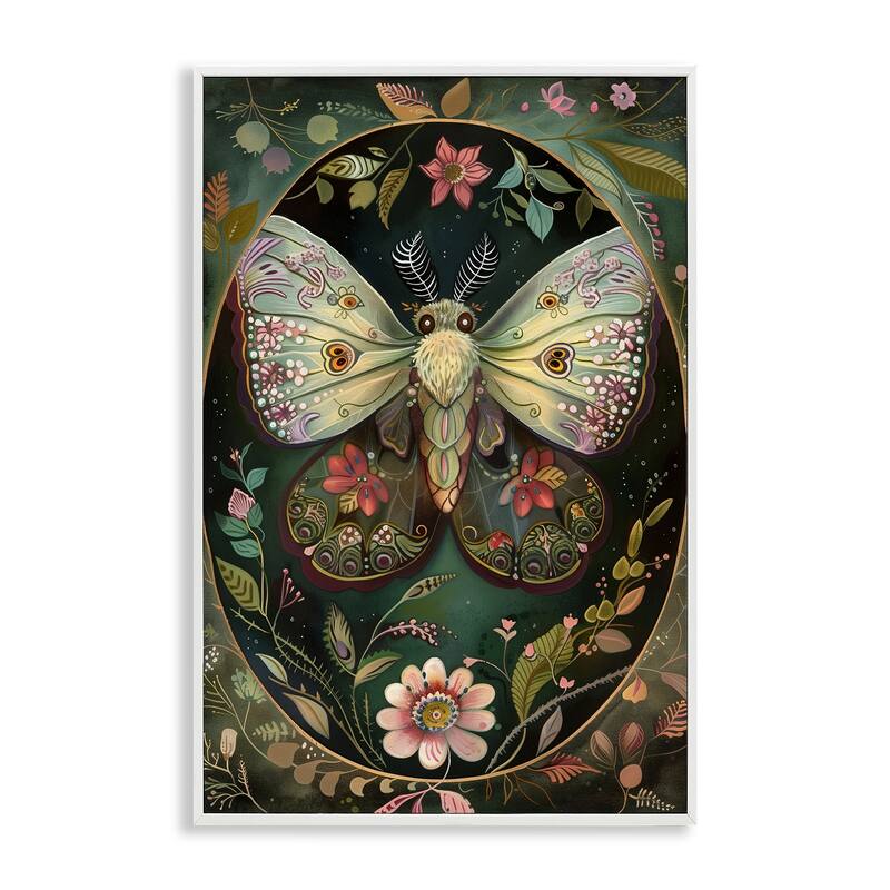 Stupell Green Toned Victorian Moth Framed Giclee Art Design By The Dutch Lady - 16 x 24 - White