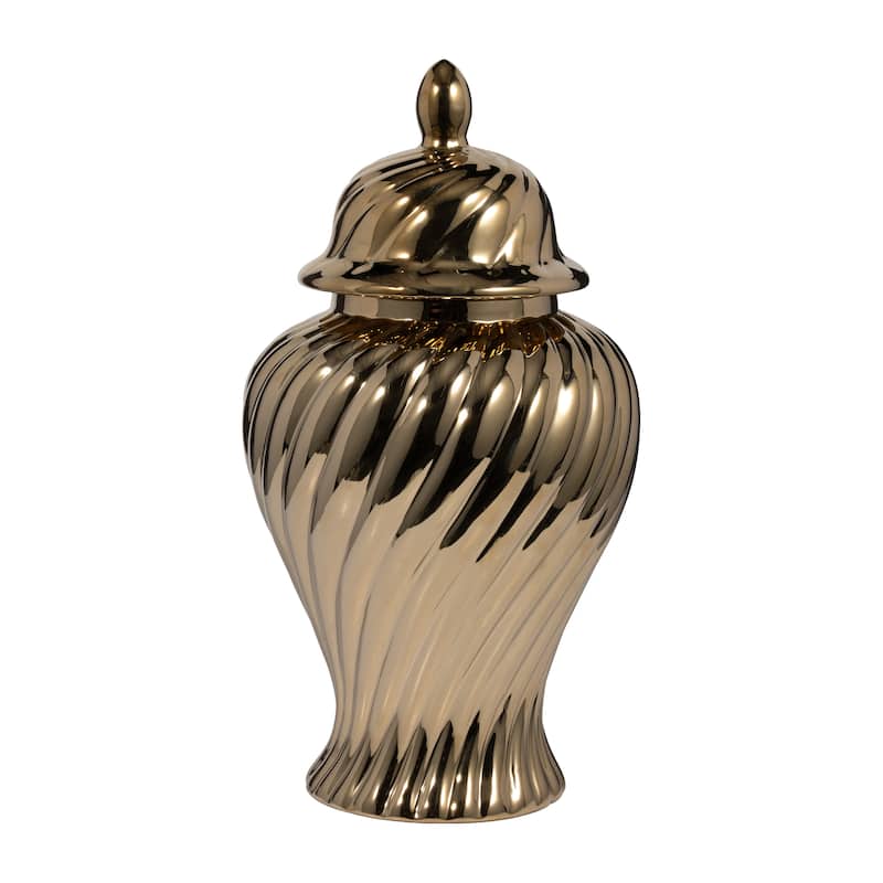 Sagebrook Home Ceramic 20" Swirl Temple Jar, White/Gold, Cylinder, 20"H, Swirl - 11" x 11" x 20"