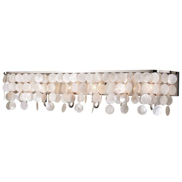 slide 2 of 5, Elsa 6 Light Satin Nickel Capiz Shell Coastal Bathroom Vanity Fixture - 42-in W x 9-in H x 5.5-in D