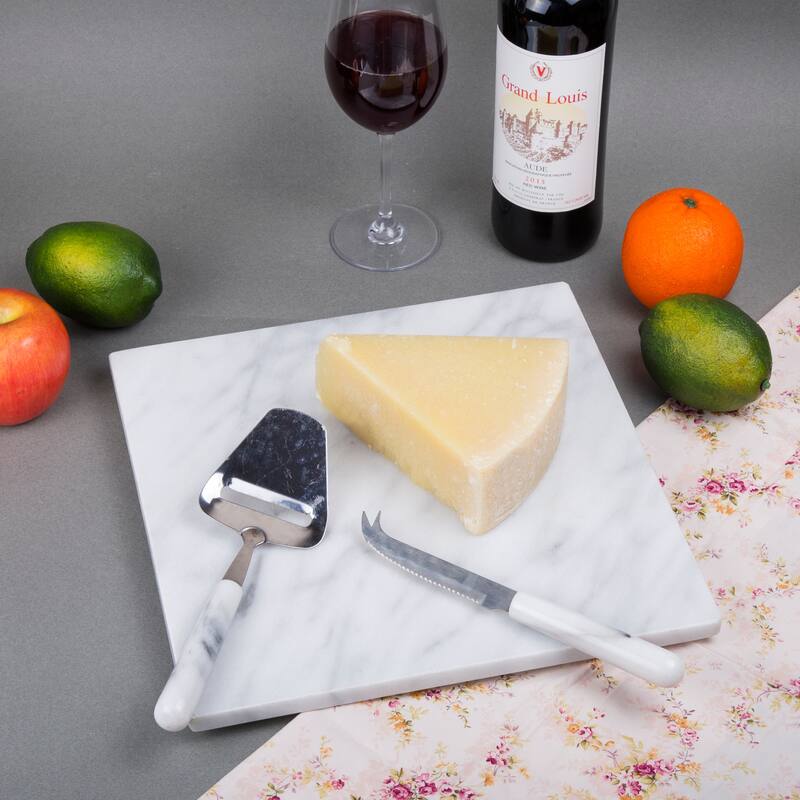 Creative Home Natural Marble 12" x 12" Square Cheese Board, Serving Platter, Baking Pastry Board, Off-White (pattern may vary)