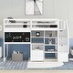 preview thumbnail 3 of 4, White Twin Pine Loft Bed with Pullable Desk, Shelves, Storage Staircase, Blackboard