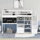 preview thumbnail 3 of 4, White Twin Size Pinewood Loft Bed with Pullable Desk, Shelves, Storage Staircase, and Blackboard