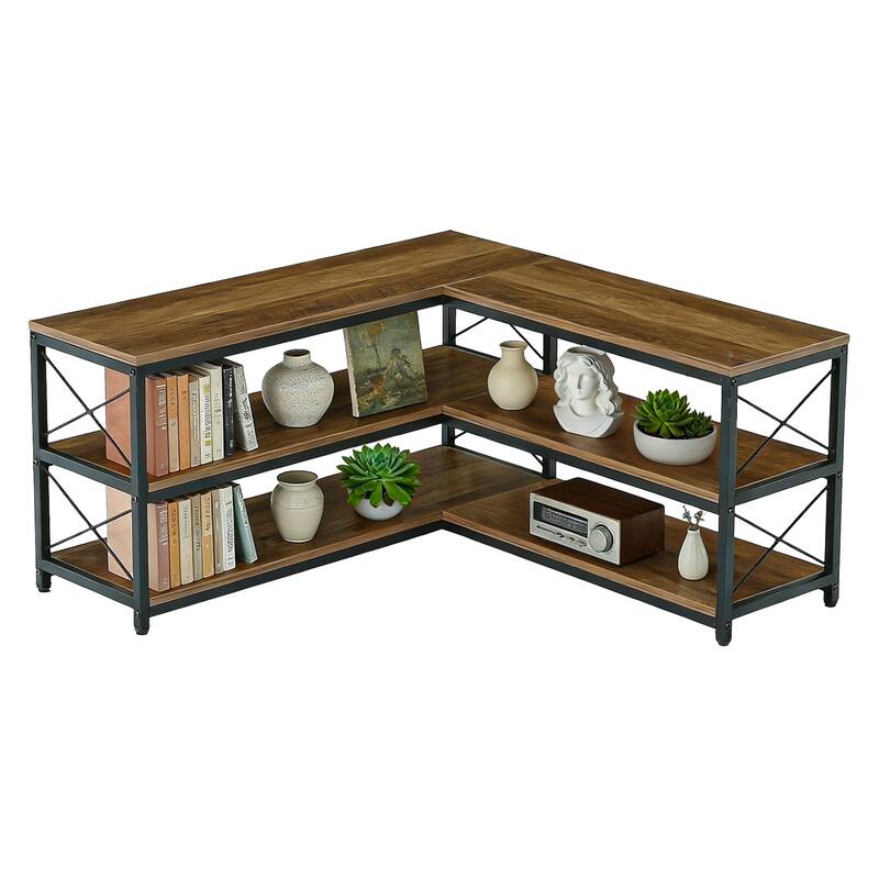 39.4" Corner Bench, 3-Tier L-Shaped Entryway Bench with Shoe Storage