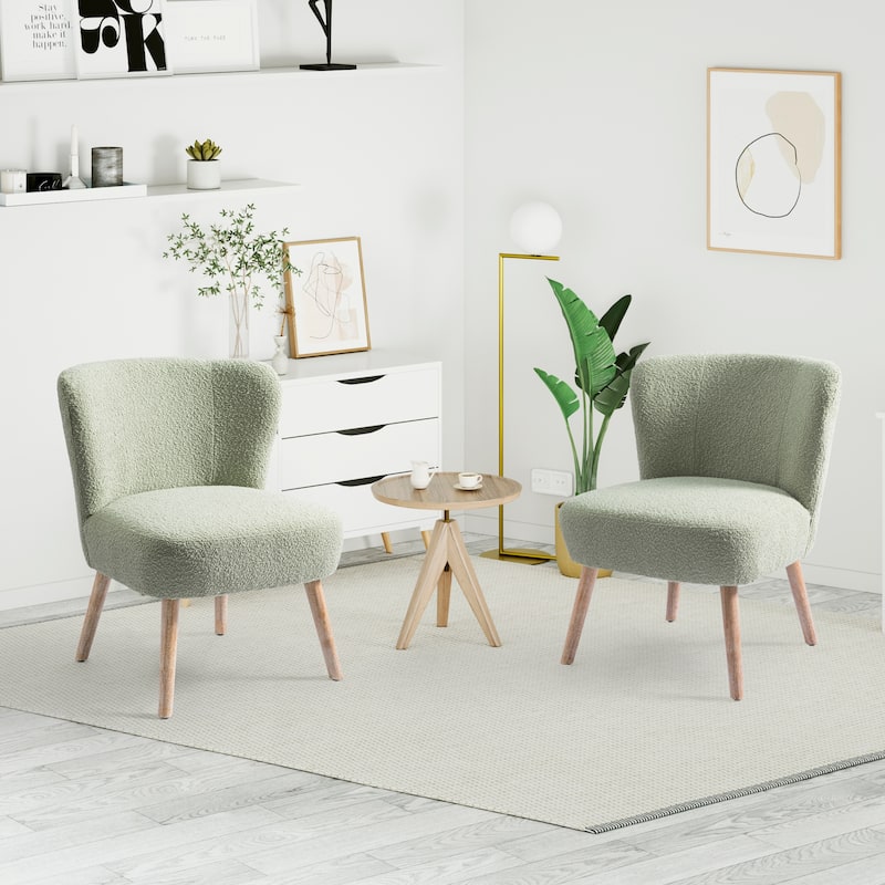 Boucle Polyester Upholstered Armless Accent Chair - Stain Resistant (Set of 2) - Desert Sage