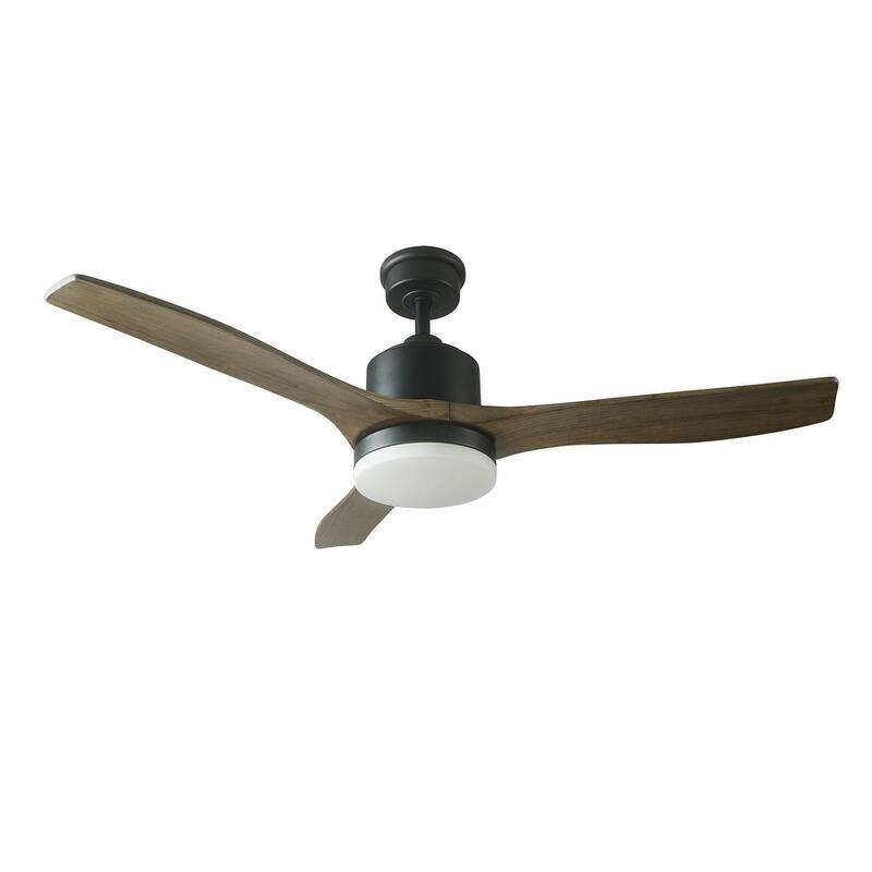 Good Housekeeping 52" Canton Indoor Ceiling Fan with Carved Wood Blades, Integrated LED (CCT) & Remote Control - Matte Black