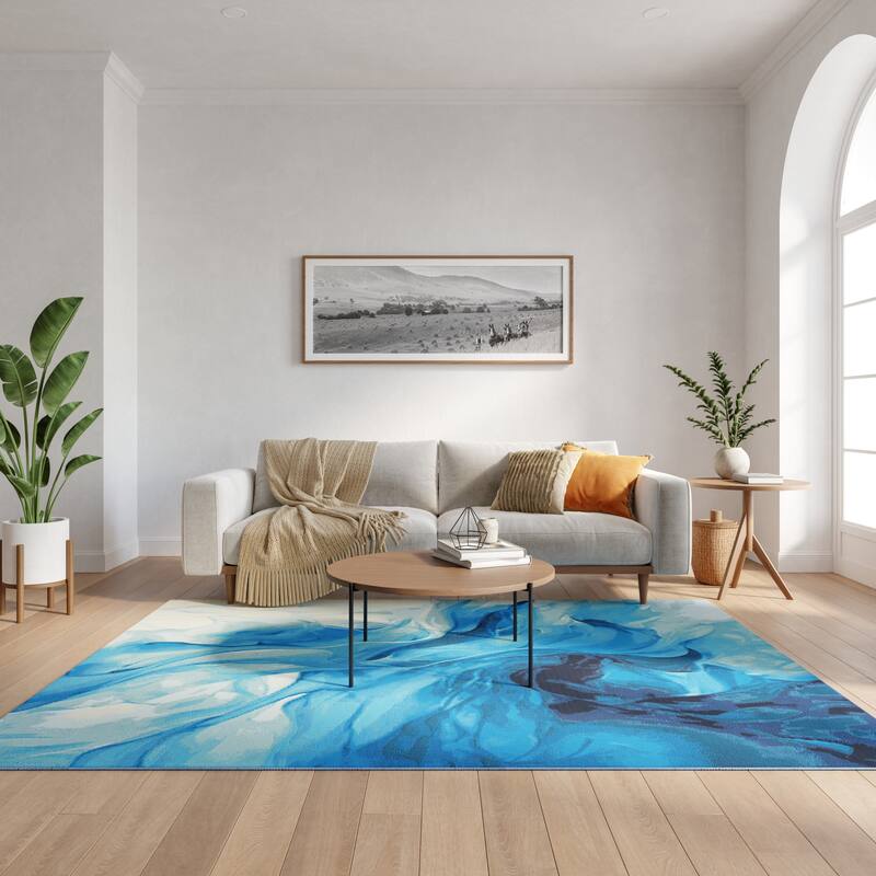 Nourison Color Splash Indoor/Outdoor Blue Abstract Area Rug