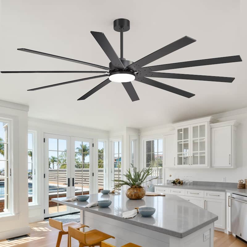 Large 84"/72" Reversible 10-Blade Integrated Ceiling Fan with LED Light Kit and Remote