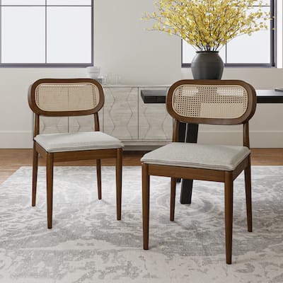 Konstantin Modern Solid Wood Dining Chair with Ratten Back and Removable Cushion Set of 2 by HULALA HOME