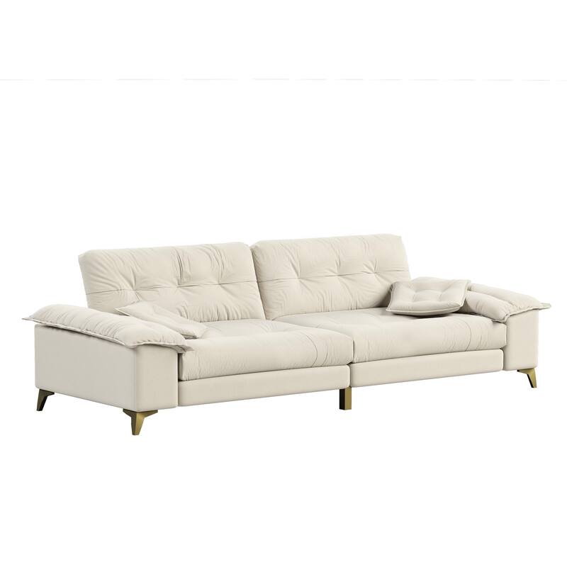 104.7" Modern Sectional Sofa with Tufted Design, Removable Armrests, Metal Legs & 2 Pillows, Chenille Upholstered Couch