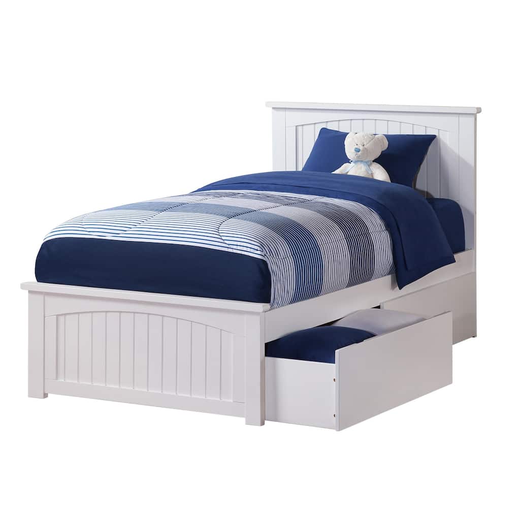 Asian Platform Bed with Drawers - Grey Finish, Modern Style Bed Frame, Underbed Storage, 84 Inch