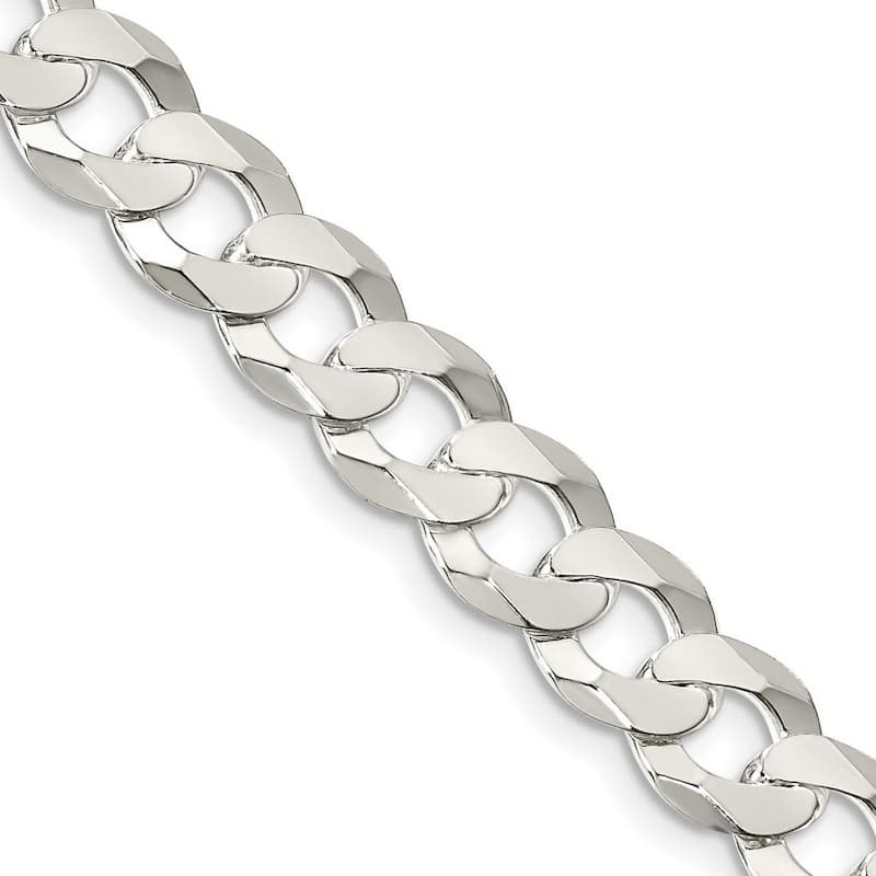 Curata 925 Sterling Silver Rhodium Plated 8.5mm Flat Curb Chain Necklace