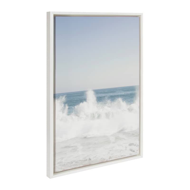 Kate and Laurel Sylvie Waves Crashing Framed Canvas by Caroline Mint