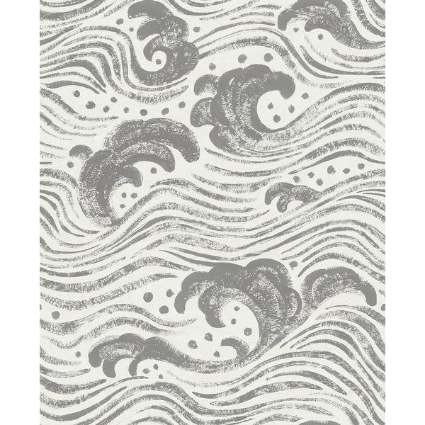 slide 2 of 7, A-Street Prints Swell Charcoal Ocean Wave Wallpaper