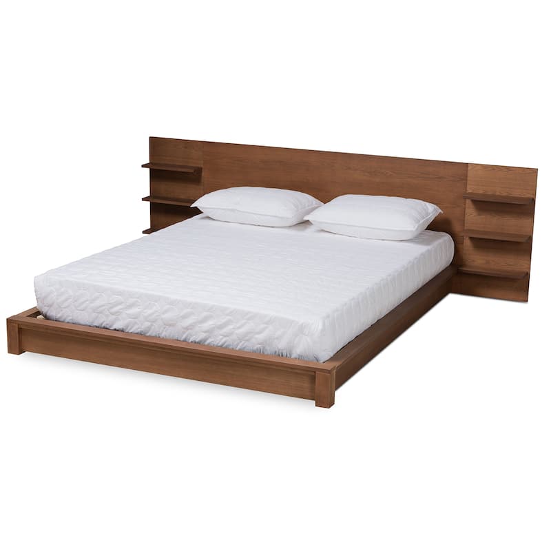 Elina Modern and Contemporary Platform Storage Bed with Shelves - Walnut - Queen
