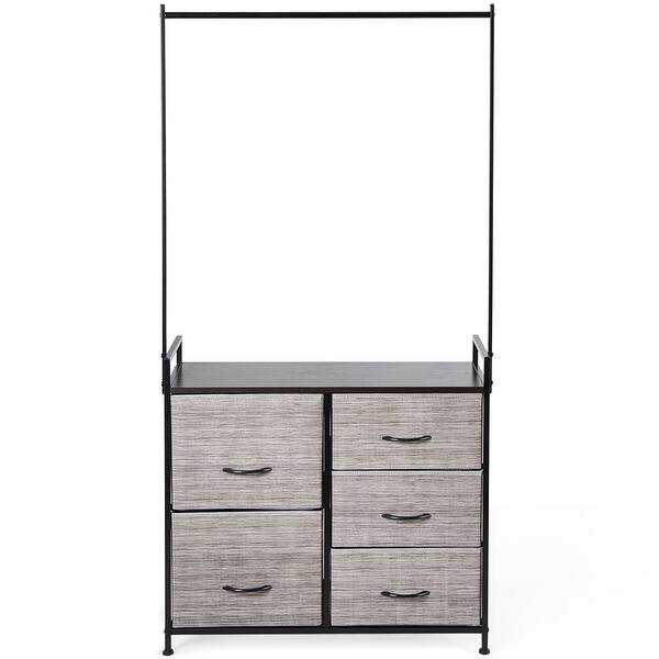 Costway 5 Drawer Fabric Dresser Hanger Metal Frame Wooden Top Costway 5 Drawer Fabric Dresser