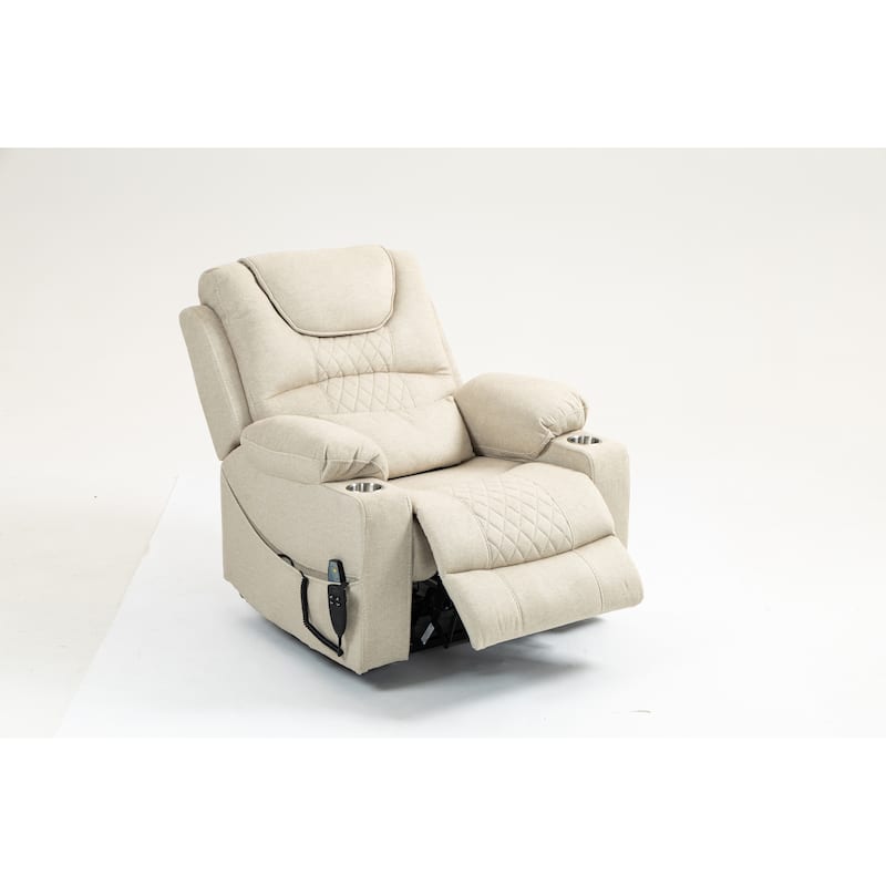 Velvet Oversized Power Lift Recliner Chair with Dual OKIN Motors, 180° Flat Lay, Cup Holders, and 400 lbs Capacity