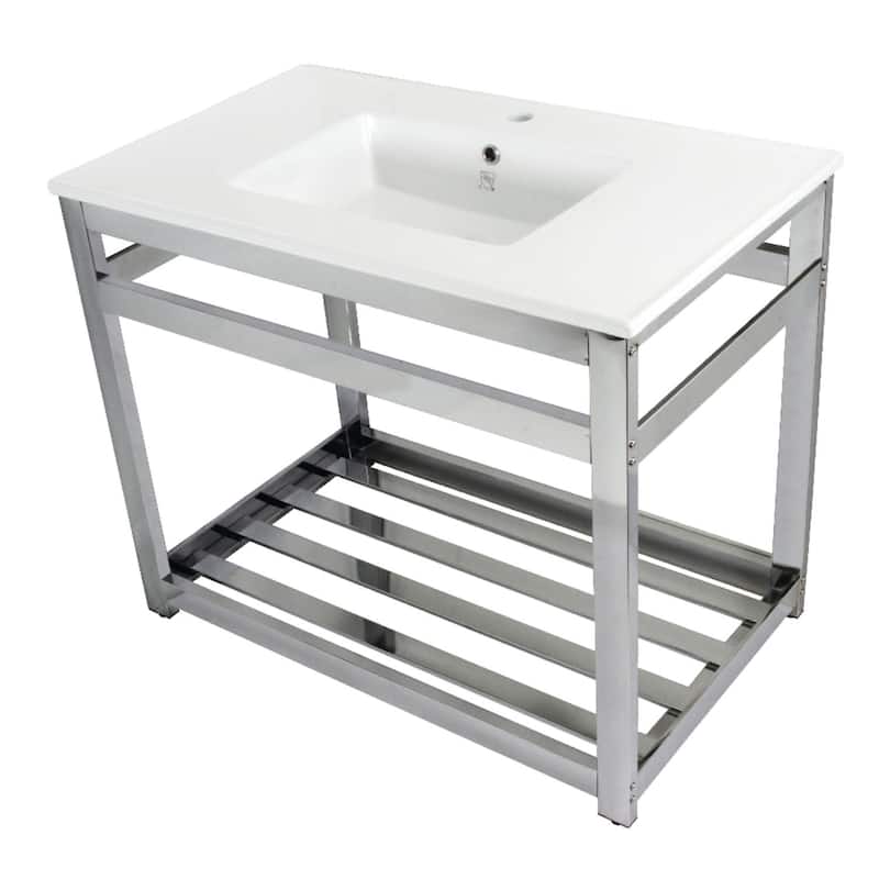 Kingston Brass VWP3722A Quadras 37-3/8" Rectangular Ceramic, Steel, - White / Polished Chrome