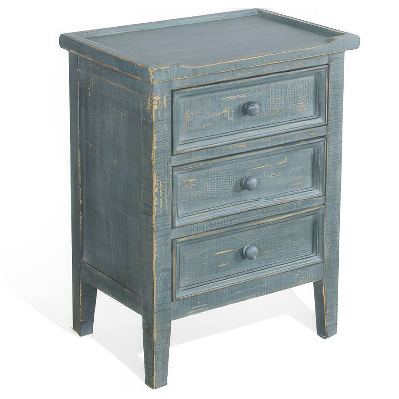 Rena Side End Table with 3 Drawers, 19 Inch Rustic Green Mahogany Wood