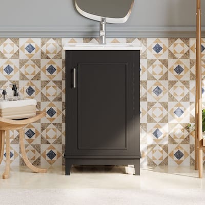 Modern 20" Bathroom Vanity with Freestanding Cabinet, Integrated Ceramic Basin & Storage