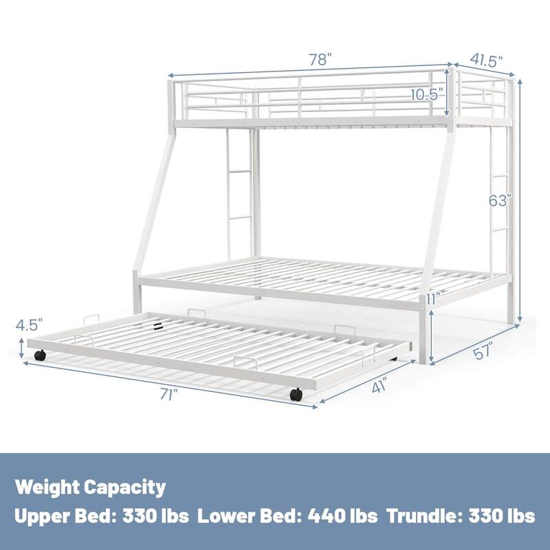 Costway Twin Over Full Metal Slats Bunk Bed Frame with Trundle, Guard