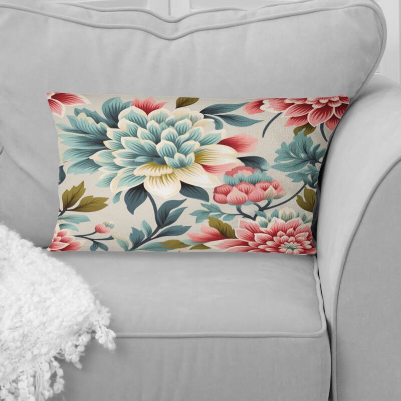 Designart "Ethno Damask Pink And Blue Ferns II" Damask Printed Throw Pillow - 12 x 20