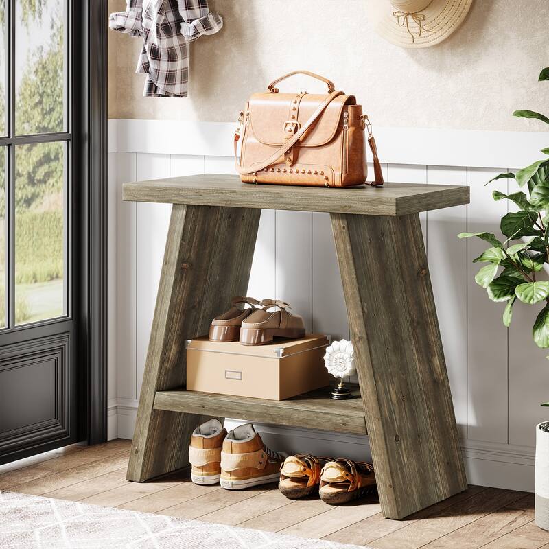 Solid Wood 2-tier Narrow Side End Table for Living Room - 11.81"D x 23.62"W x 23.62"H