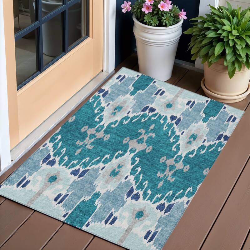 HomeRoots Ikat Transitional Rectangle Outdoor Rug - 3' x 5'