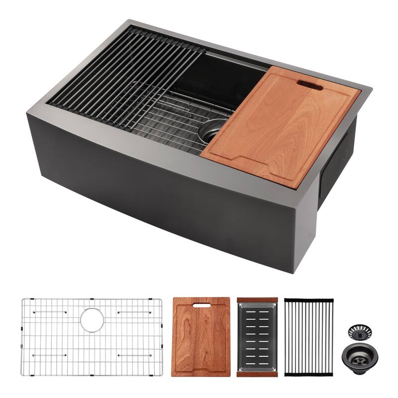 30" Farmhouse 16 Gauge Single Bowl Stainless Steel Kitchen Sink in Gunmetal Black - 30'' x 22'' x 10''