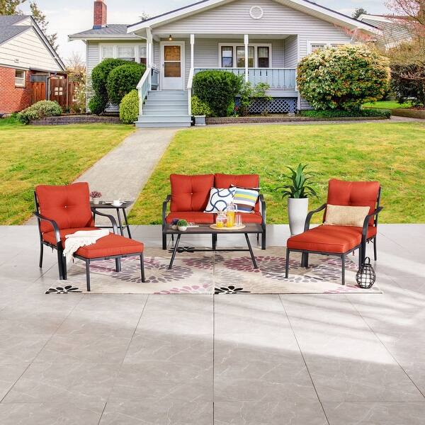 Patio Festival CurveArm 8Piece Outdoor Conversation Set with Red Cushions Bed Bath & Beyond