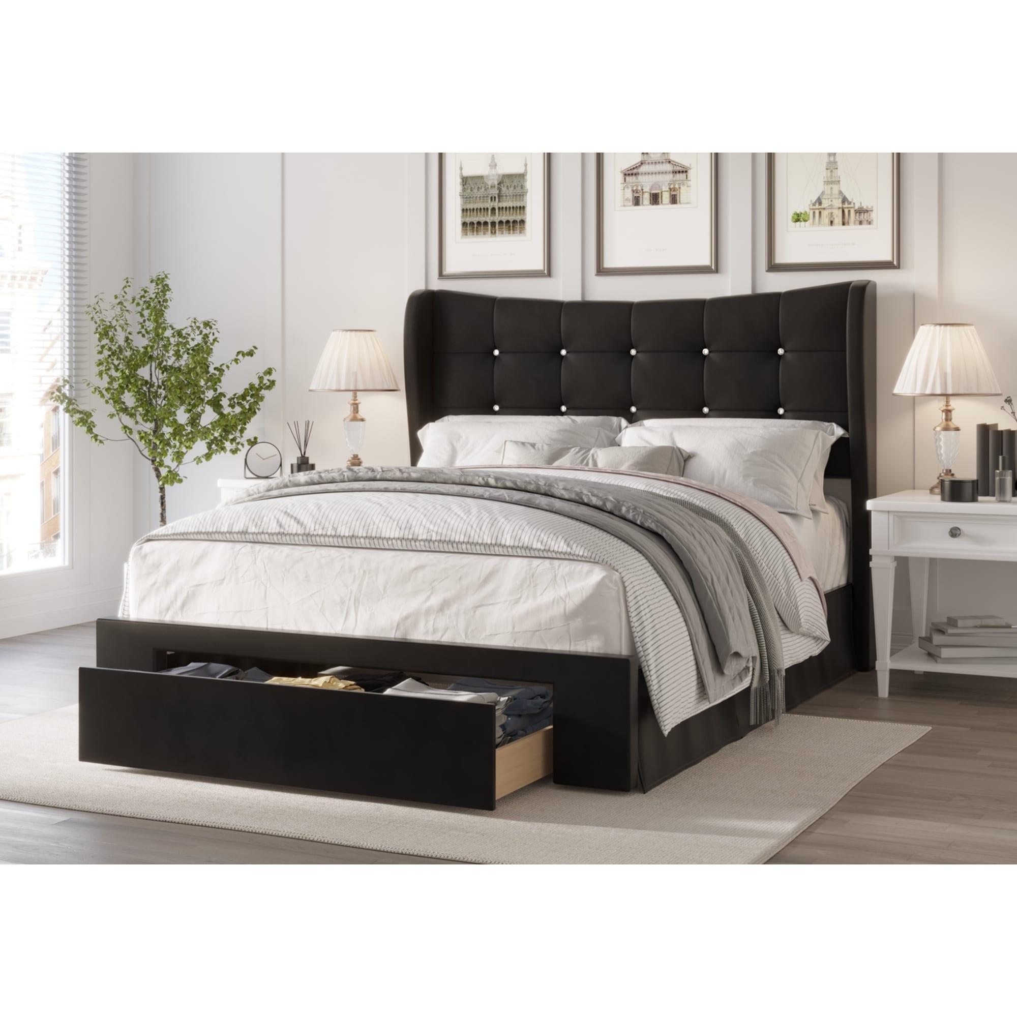 Bennett Tufted Upholstered Storage Panel Bed Bed Bath Beyond