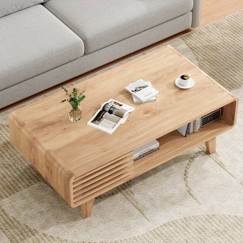 Coffee Table, Living Room Tables, Modern Table with Storage, Mid Century Farmhouse Wood Coffee Table for Living Room