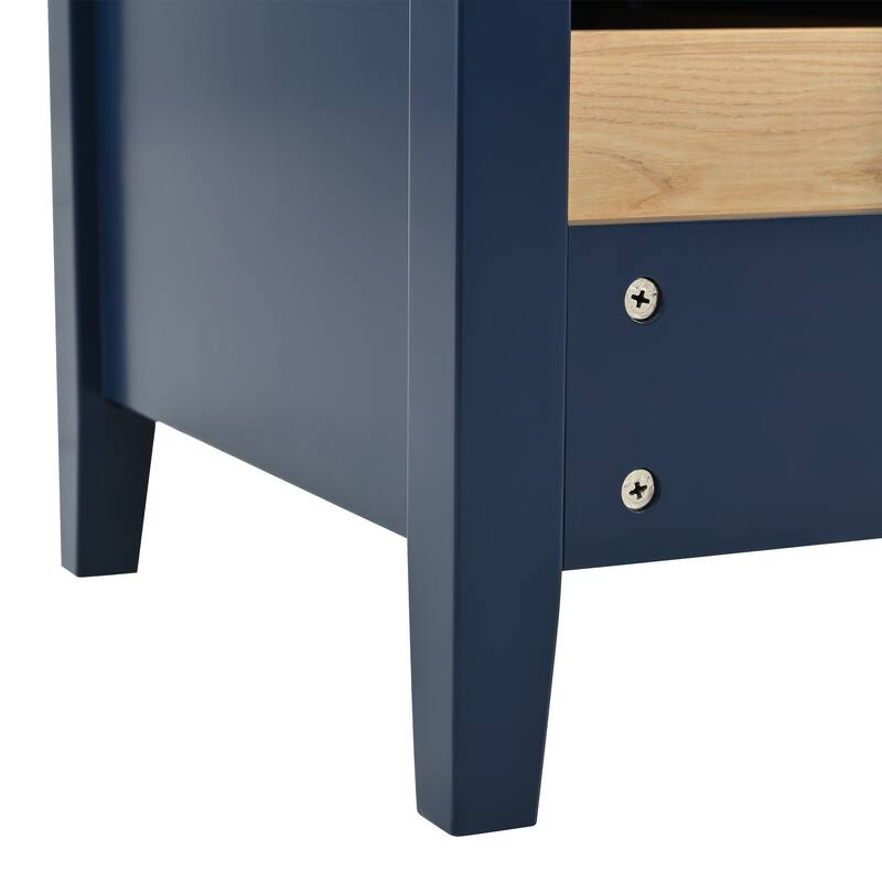 Roomfitters 36" Vanity with Ceramic Sink, Modern Cabinet with 4 Drawers, Solid Wood Feet, Freestanding Bathroom Set, Blue